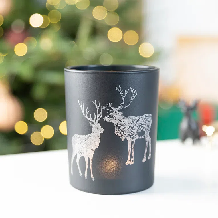 Lampion LANCY duży czarny z reniferami 10x13 cm