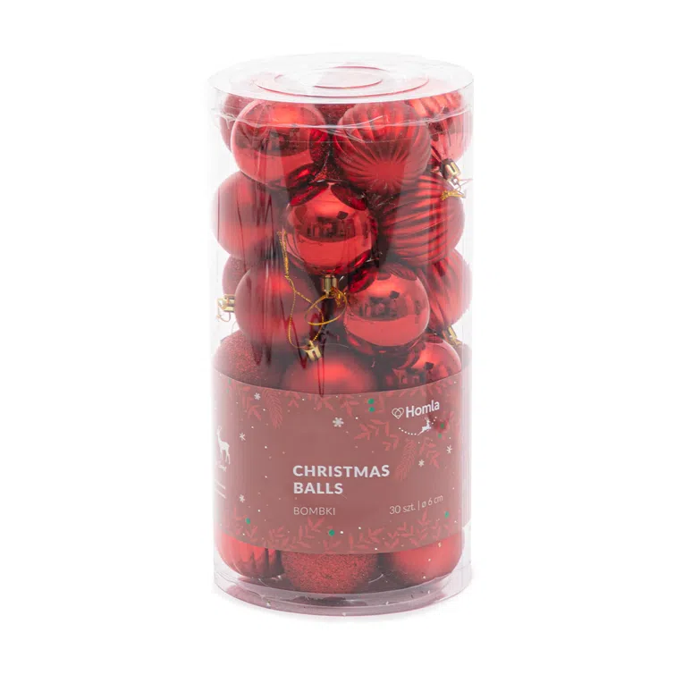 Bombki RIJA czerwone, 30 szt. 6 cm