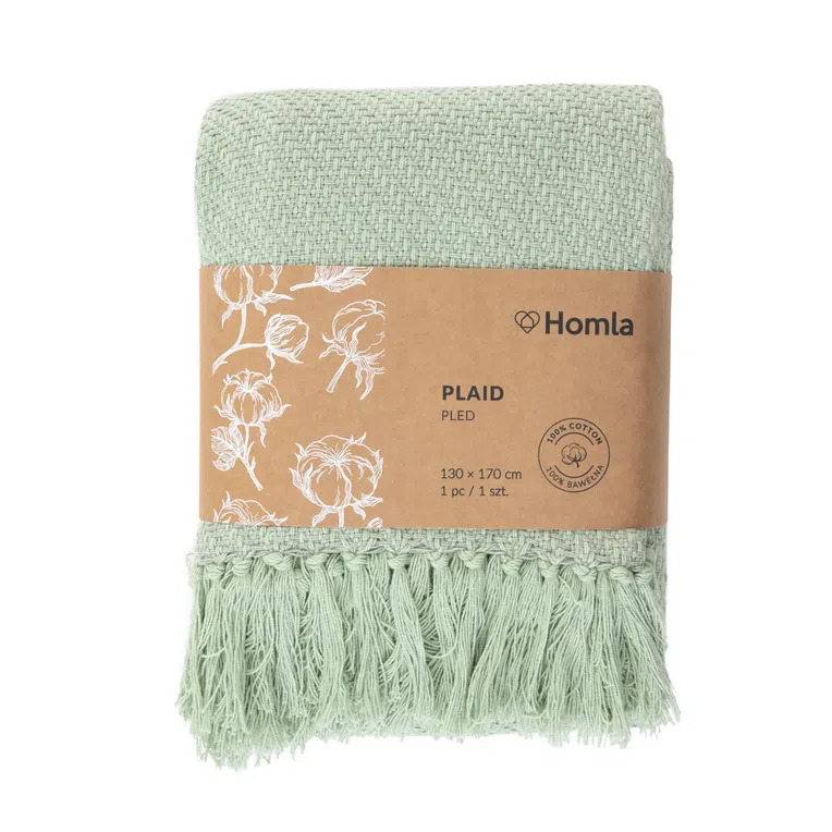 Pled MORRIS pistacjowy z frędzlami 130x170 cm