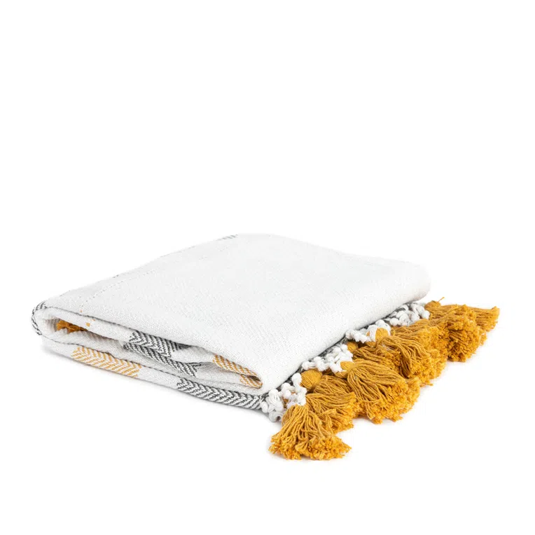 Pled BALER z musztardowymi frędzlami 130x170 cm