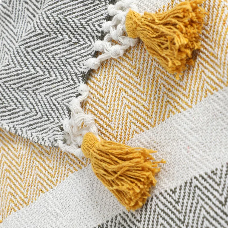 Pled BALER z musztardowymi frędzlami 130x170 cm