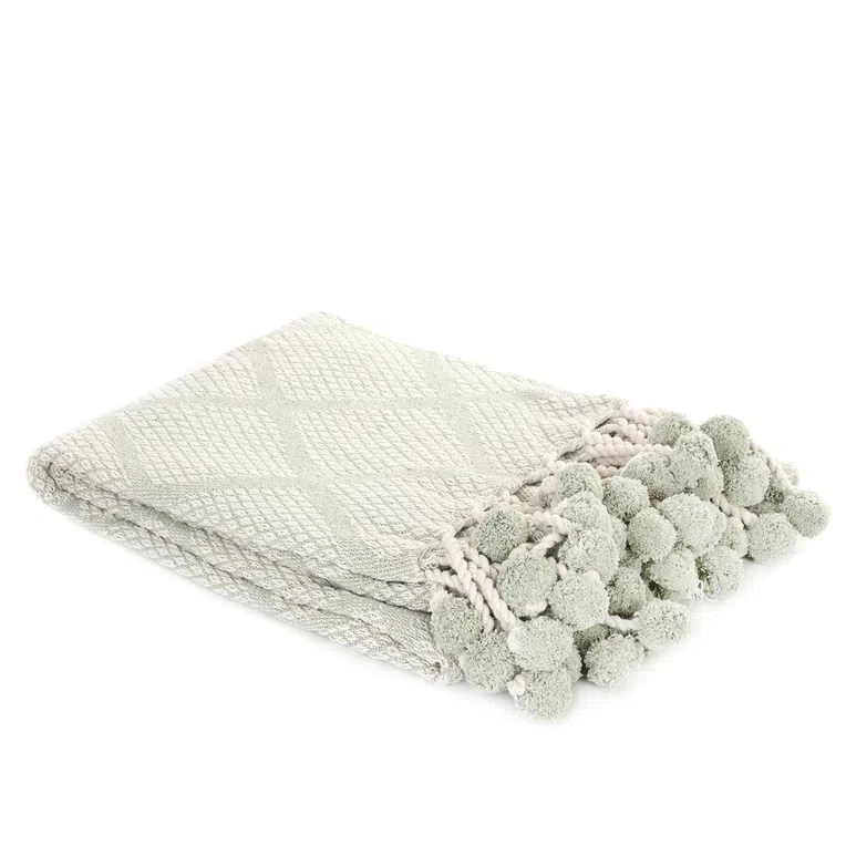 Pled NAZAR z pomponami zielony 130x170 cm