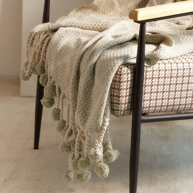 Pled NAZAR z pomponami zielony 130x170 cm