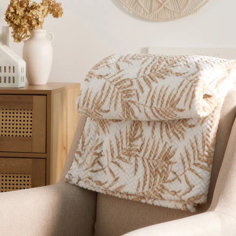 Koc BLOS w liście beżowe 150x200 cm