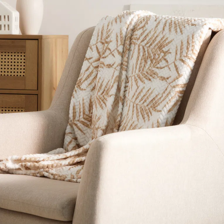 Koc BLOS w liście beżowe 150x200 cm