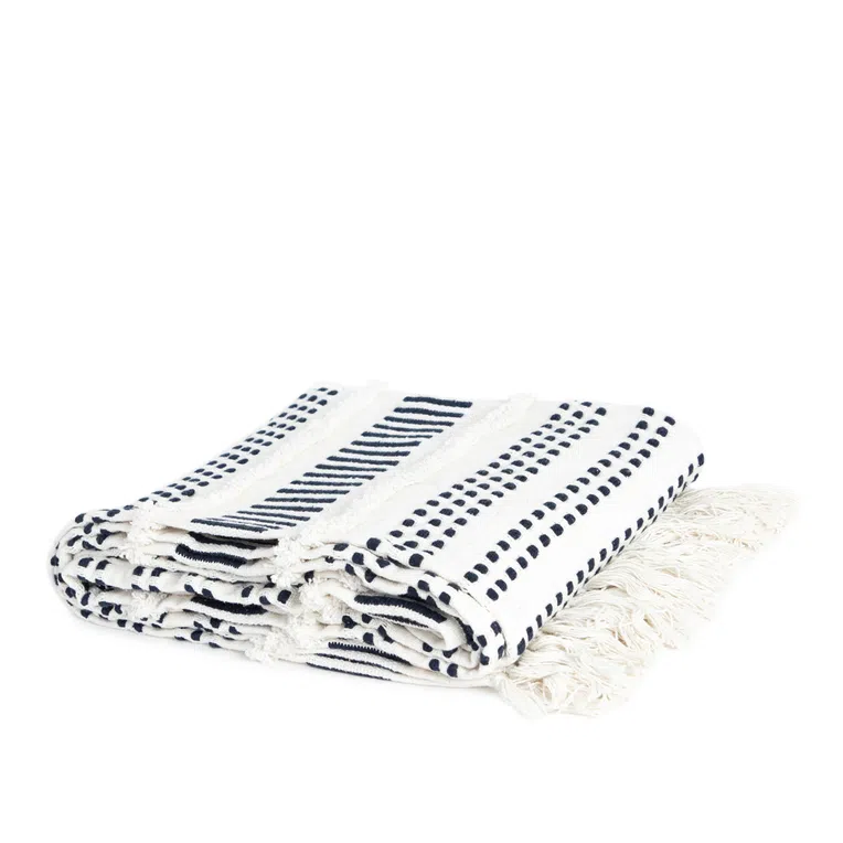 Pled PARAT bawełniany w granatowe przeszycia 130x170 cm