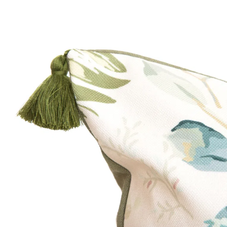 Poszewka LEMPI w liście oliwkowa z frędzlami 45x45 cm