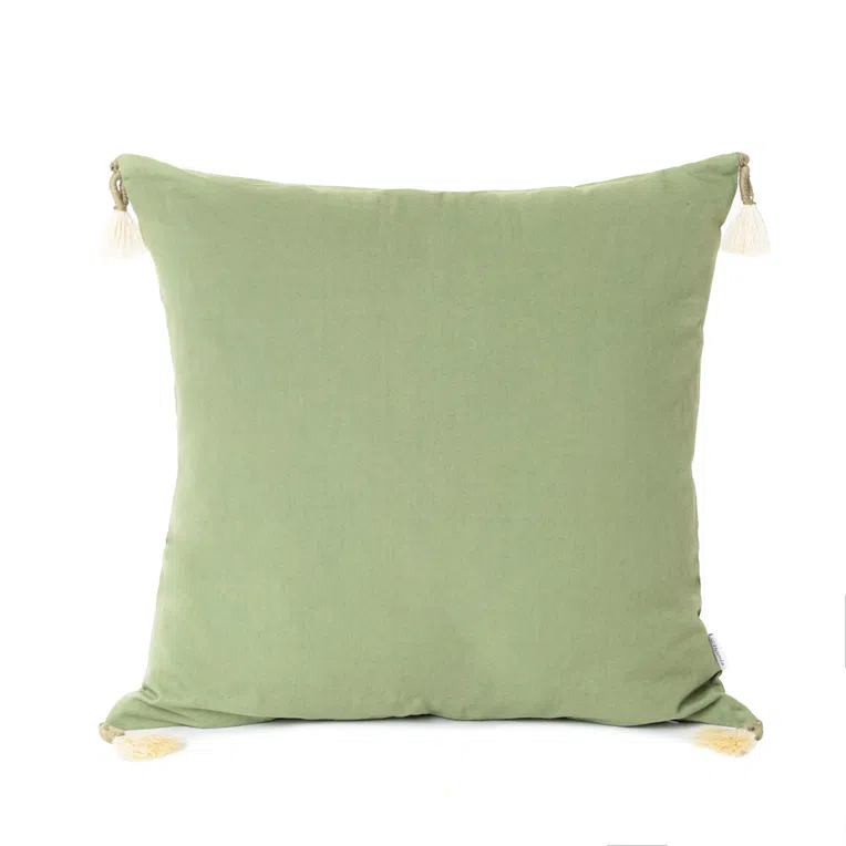 Poszewka TULLY w wyszywane kwiaty z frędzlami oliwkowa 45x45 cm