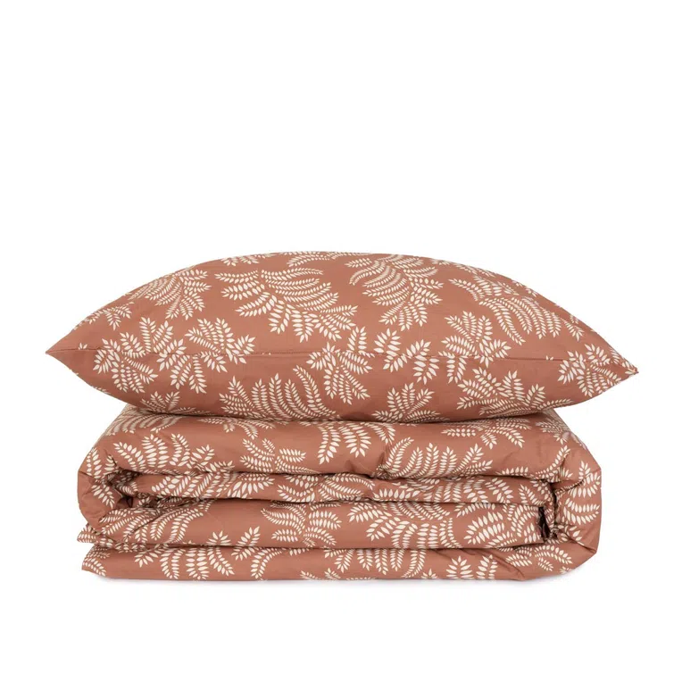 Pościel SEMPE bawełniana brązowa w liście 200x220 cm