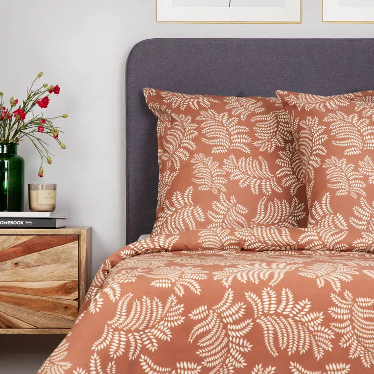 Pościel SEMPE bawełniana brązowa w liście 200x220 cm
