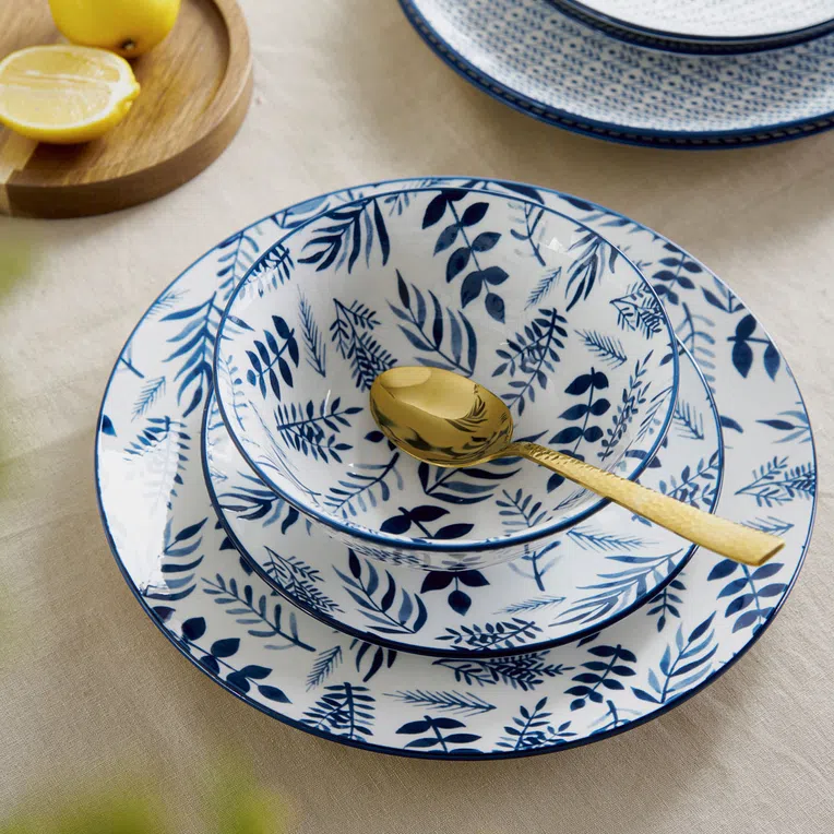 Talerz NAVIA obiadowy granatowy listki 27cm