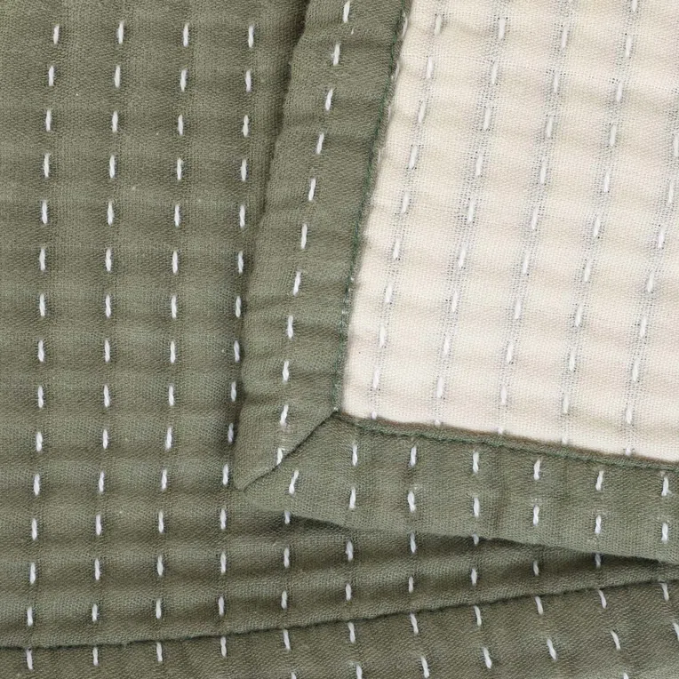 Narzuta SELINA muślinowa z przeszyciami zielono-beżowa 180x220 cm