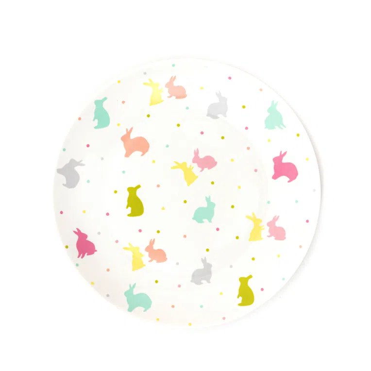Talerz wielkanocny RABBITO deserowy z kolorowymi zającami 20 cm