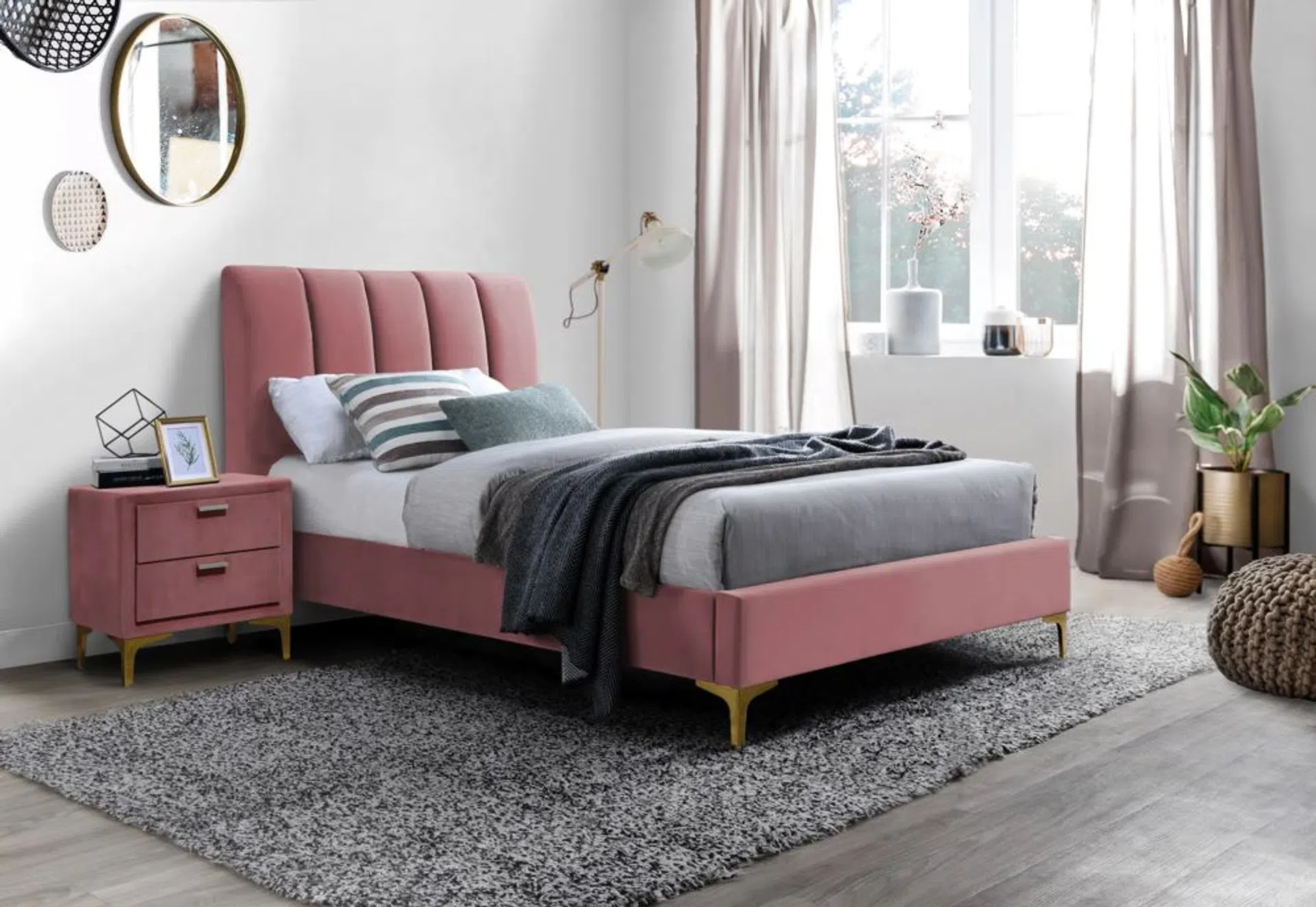 łóżko mirage velvet 90x200 złoty / 185 róż antyczny