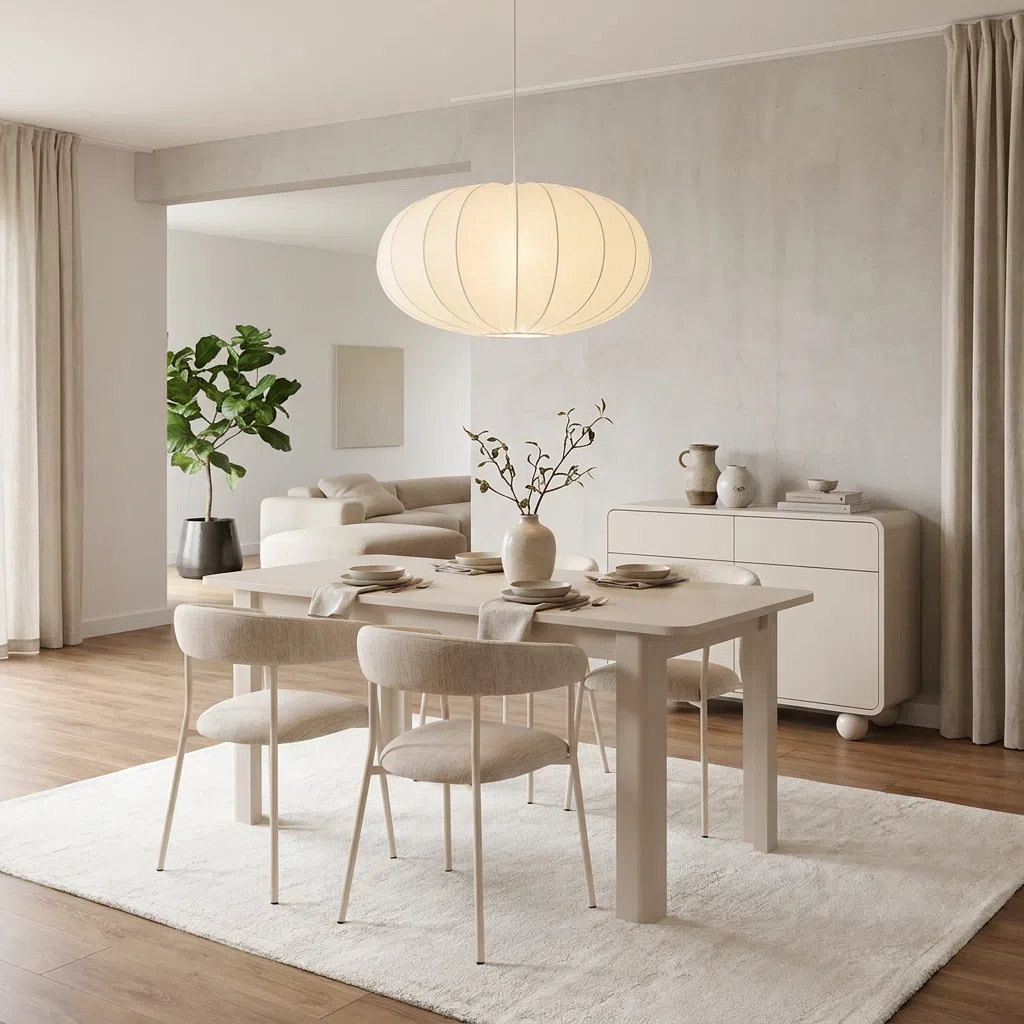 Jadalnia beżowy stół lampa papierowa jasna