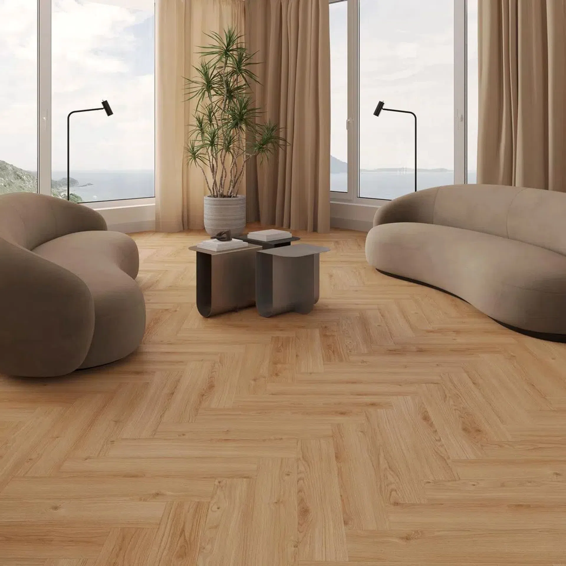 panele winylowe jodełka spc living dąb lumo kl. 33 4,0 + 1,0 mm click z podkładem