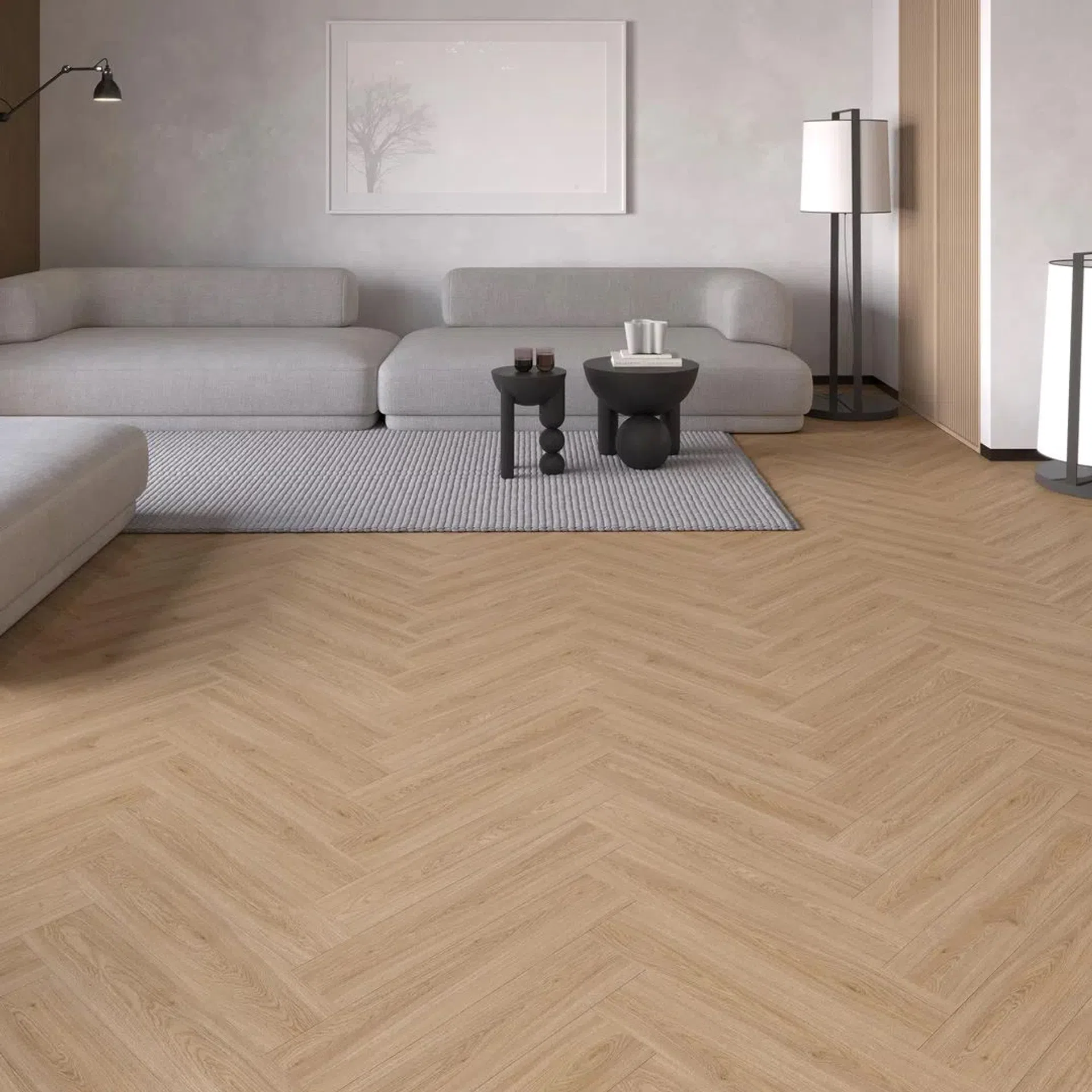 panele winylowe jodełka spc living dąb calma kl. 33 4,0 + 1,0 mm click z podkładem