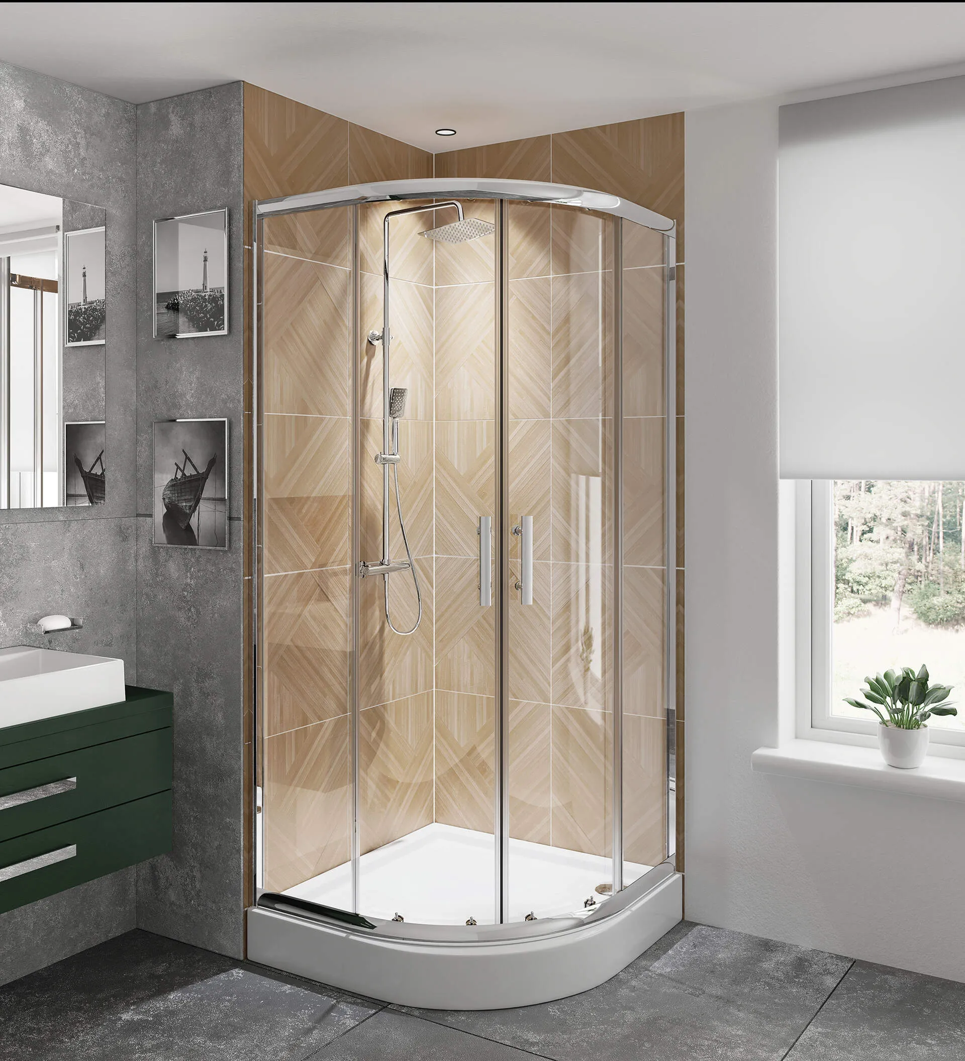 Kabina prysznicowa Deante Jasmin Plus 90x90x190 półokrągła uniwersalna chrom transparentne KTJ_051P