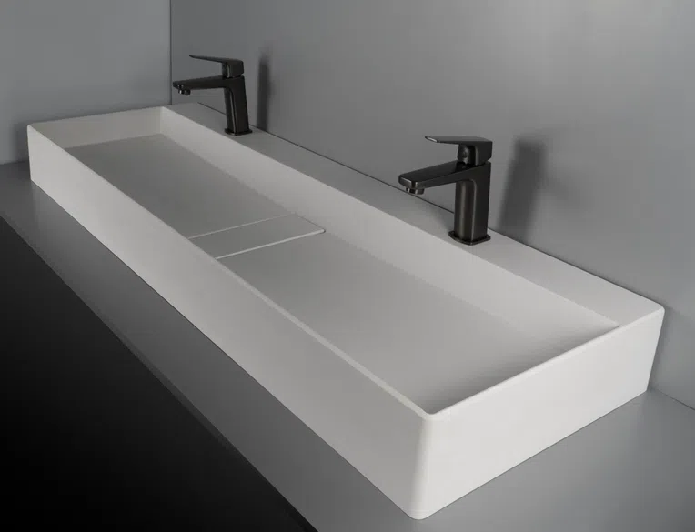 Umywalka nablatowa Deante Blur 120x40 cm prostokątna alabaster CQB_AU2S