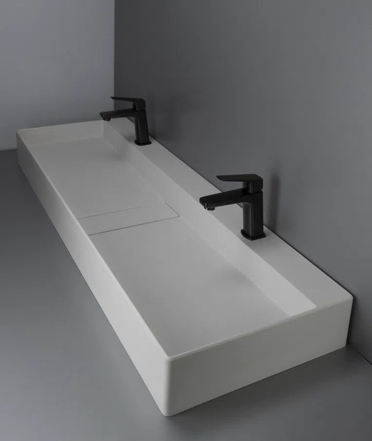 Umywalka nablatowa Deante Blur 120x40 cm prostokątna alabaster CQB_AU2S