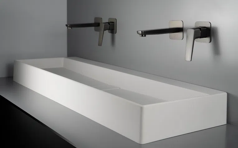 Umywalka nablatowa Deante Blur 120x40 cm prostokątna alabaster CQB_AU2S