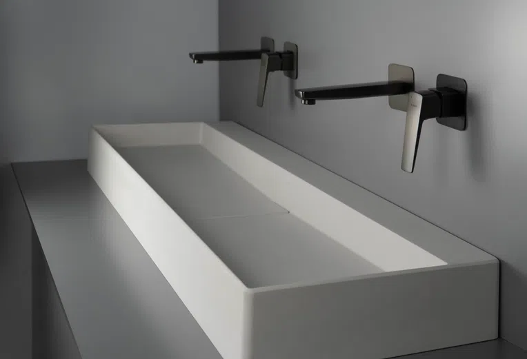 Umywalka nablatowa Deante Blur 120x40 cm prostokątna alabaster CQB_AU2S