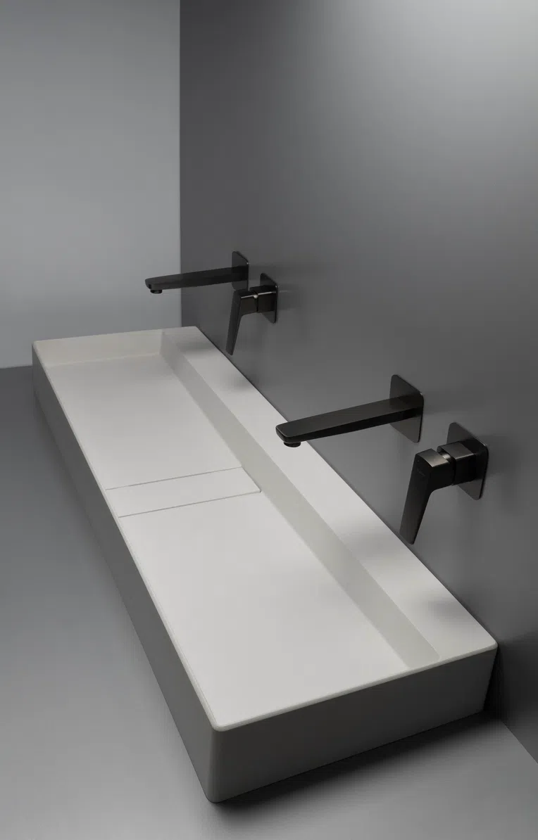 Umywalka nablatowa Deante Blur 120x40 cm prostokątna alabaster CQB_AU2S