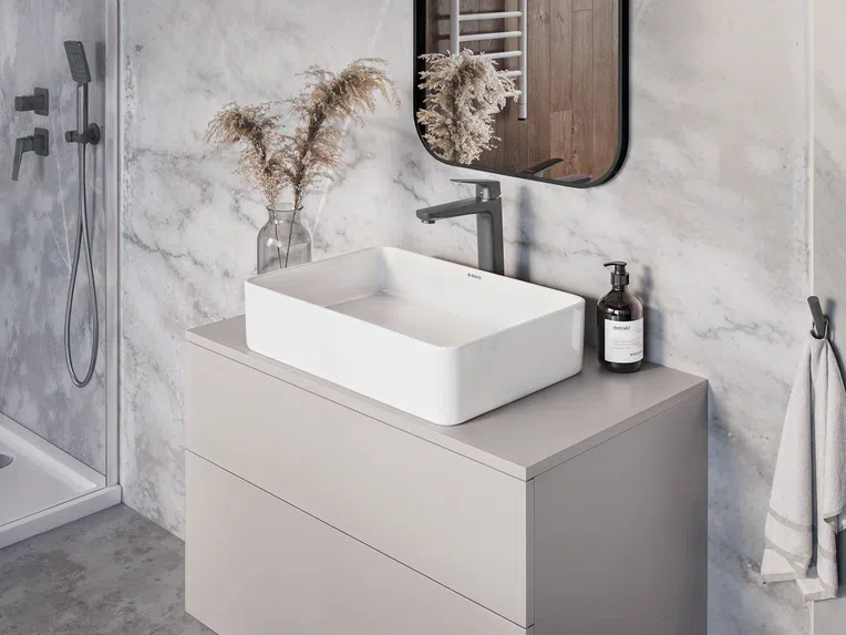 Umywalka nablatowa Deante Square 35x50 cm prostokątna biały połysk CGS_6U5S