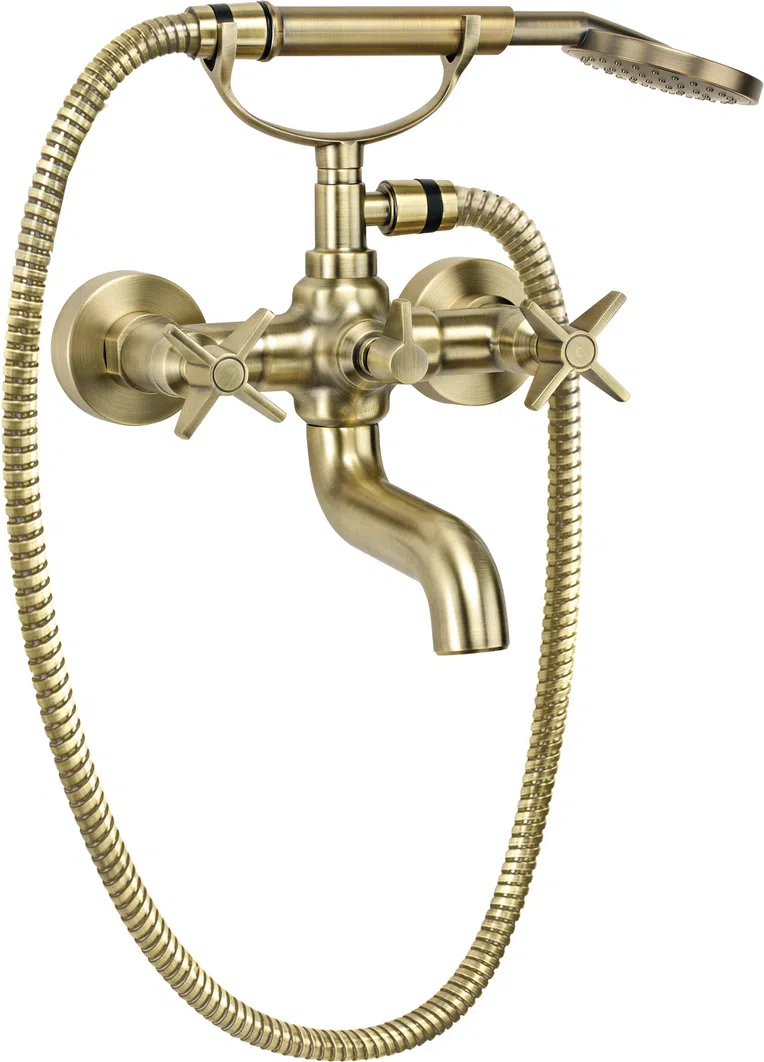 Bateria wannowa ścienna Deante Temisto mosiądz szczotkowany BQT_M11D