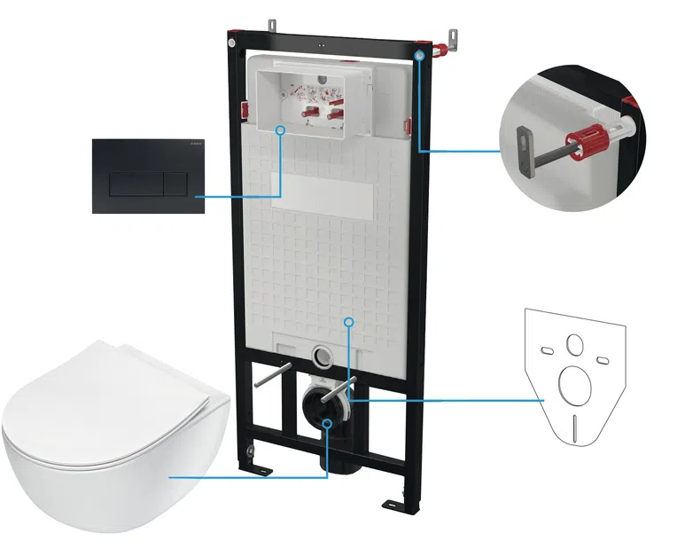 Zestaw Podtynkowy Deante Miska WC z deską Peonia stelaż z przyciskiem nero CDEN6ZPW