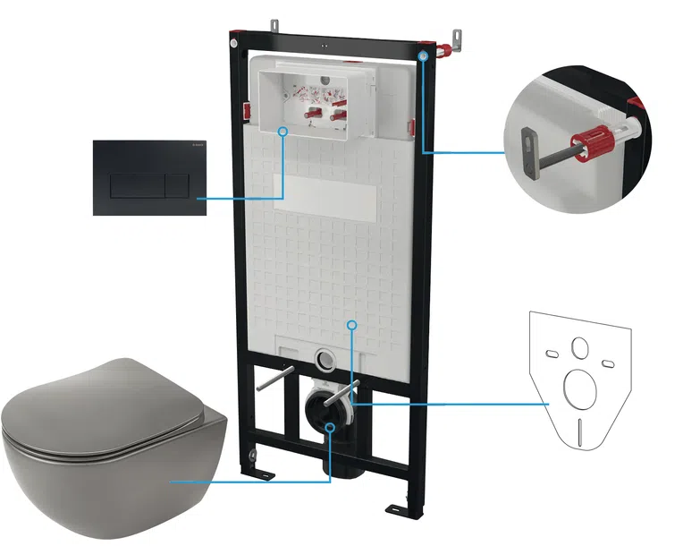 Zestaw Podtynkowy Deante Miska WC z deską Peonia stelaż z przyciskiem antracyt CDENDZPW
