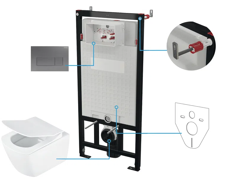 Zestaw Podtynkowy Deante Blur 6 w 1 Miska WC z deską Stelaż z przyciskiem titanium CDZT6ZPW