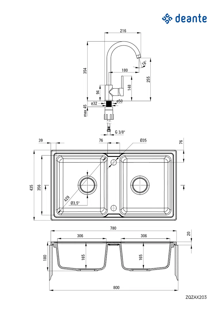 Zlewozmywak z baterią zorba Deante zqza7203