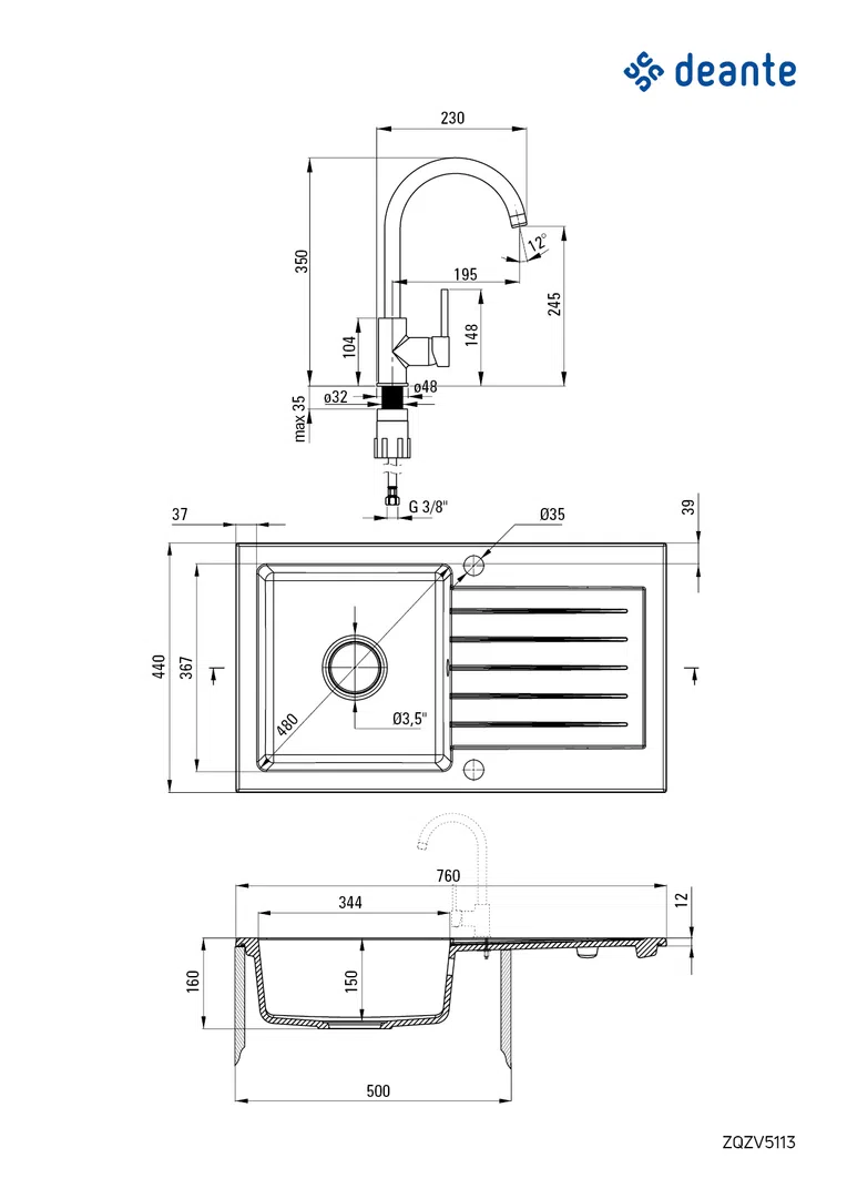 Zlewozmywak z baterią zorba Deante zqzv5113