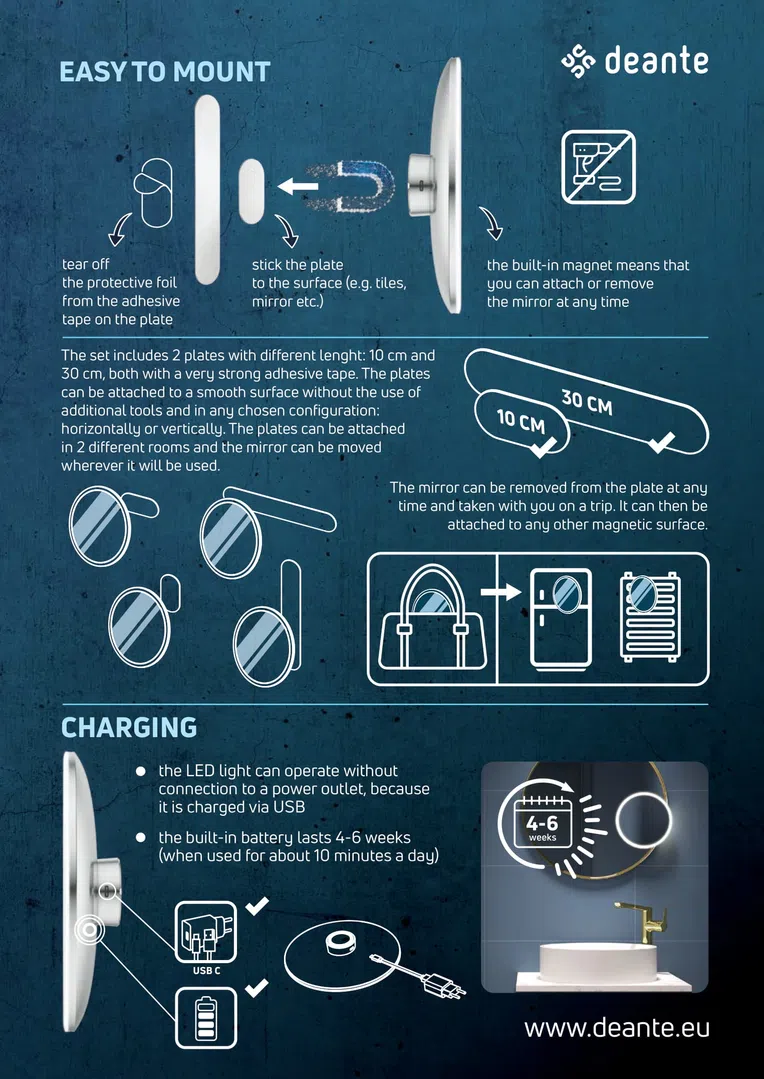 Lusterko kosmetyczne stawiane Deante Round chrom połysk ADR_0821