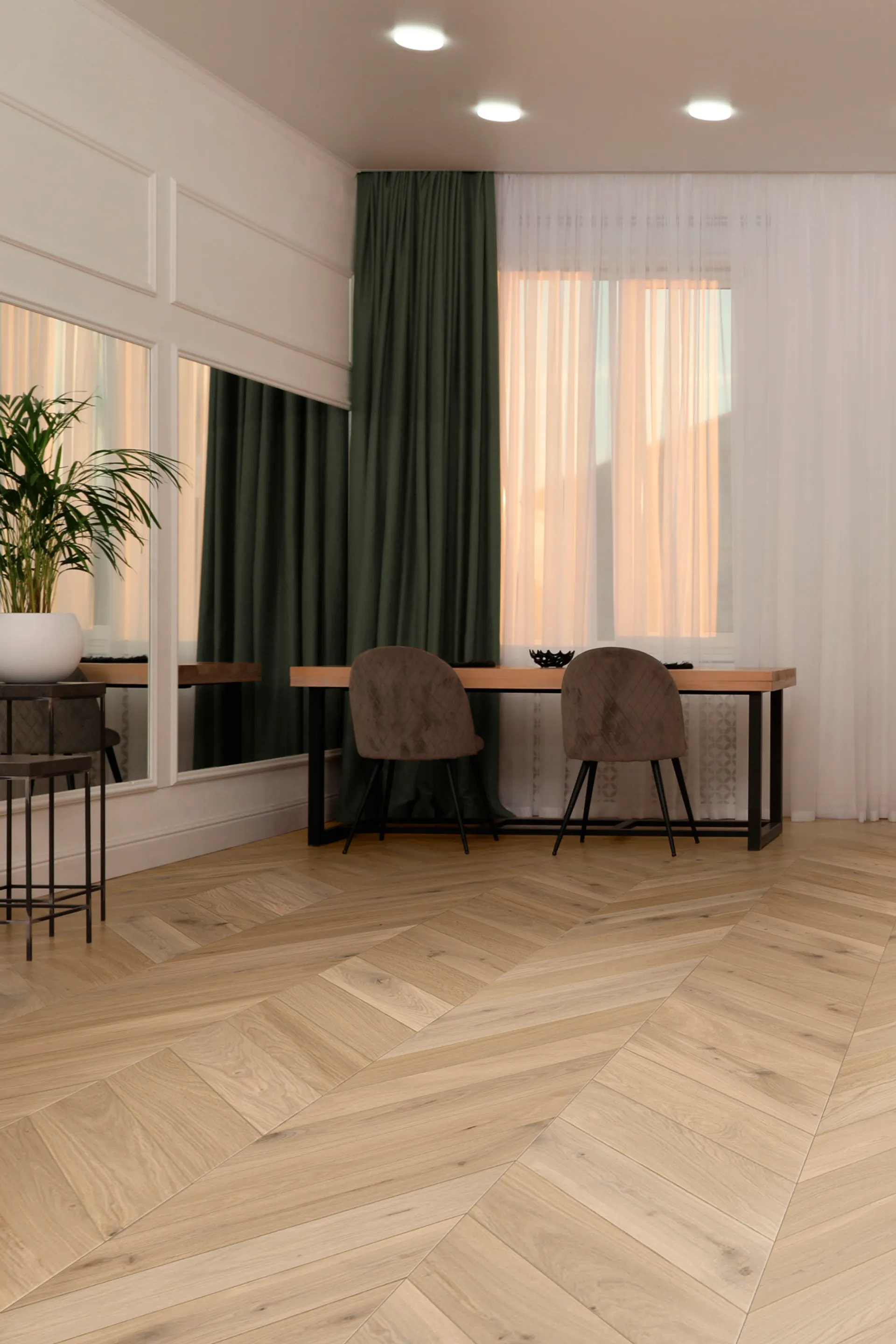 DESKA WARSTOWA LARECO DĄB PUSTYNNY CHEVRON 45 RUSTIC LAKIER 1-LAMELOWY 15/4x135x800 mm