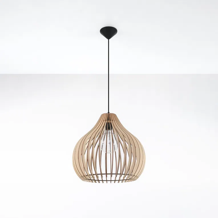 LAMPA WISZĄCA APRILLA 1XE27 NATURALNE DREWNO
