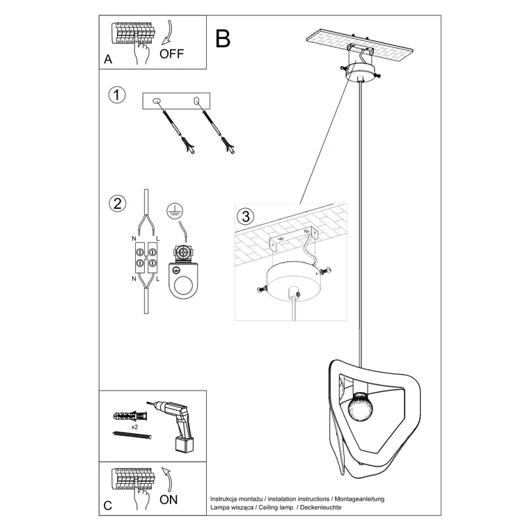 LAMPA WISZĄCA TRES 1XE27 BIAŁY