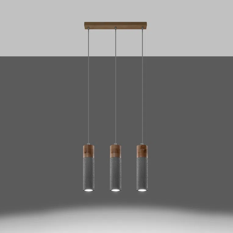 LAMPA WISZĄCA ZANE 3 3XGU10 SZARY/NATURALNE DREWNO