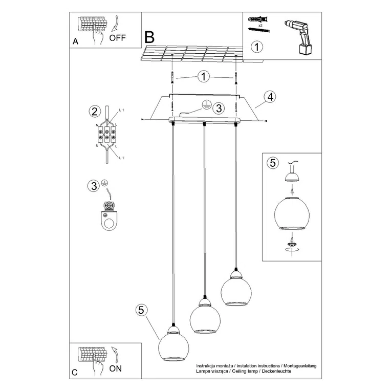 LAMPA WISZĄCA ALINO 3 3XE27 CZARNY
