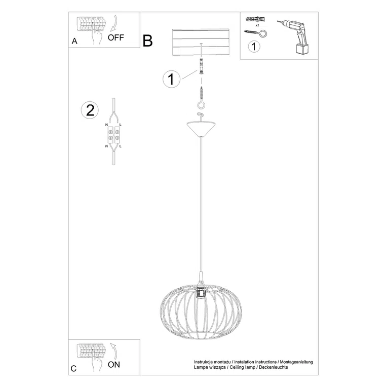 LAMPA WISZĄCA TSUNO 1XE27 CZARNY