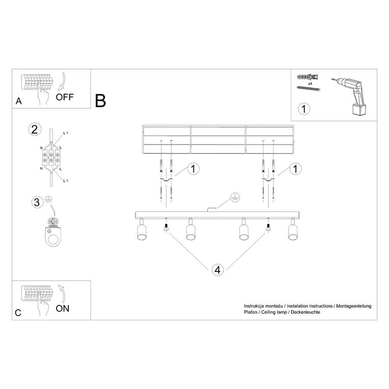 PLAFON VERDO 4 4XGU10 BIAŁY/DREWNO