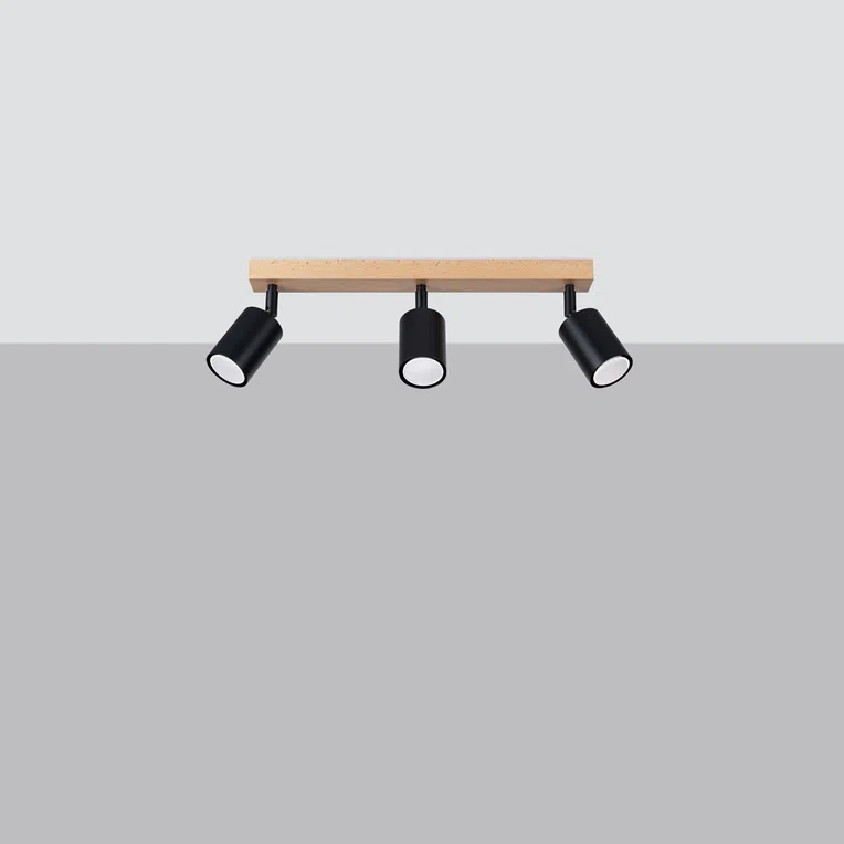 PLAFON VERDO 3L 3XGU10 CZARNY/DREWNO