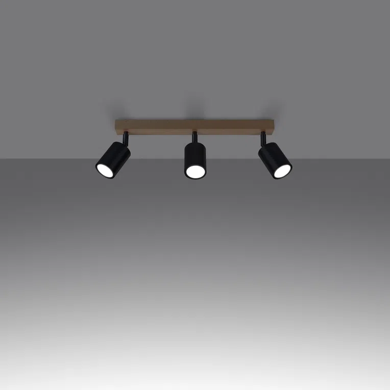 PLAFON VERDO 3L 3XGU10 CZARNY/DREWNO