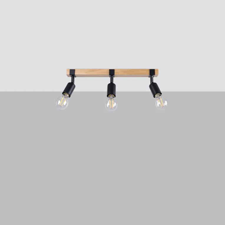 PLAFON ZUCA 3 3XE27 CZARNY/DREWNO