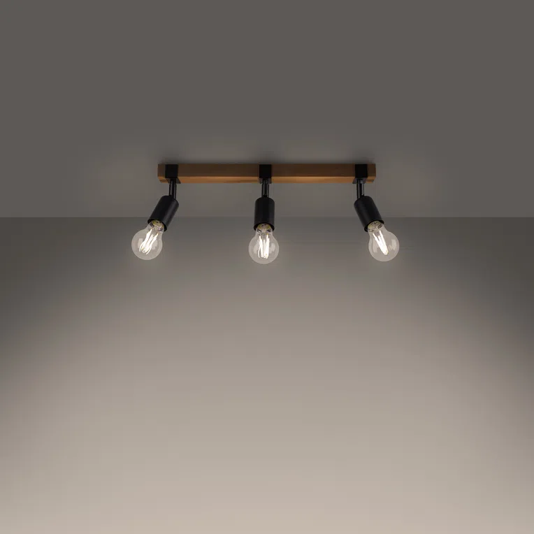 PLAFON ZUCA 3 3XE27 CZARNY/DREWNO