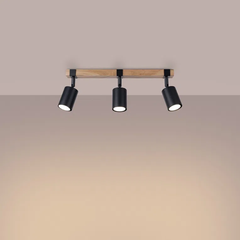 PLAFON FAGER 3 3XGU10 CZARNY/NATURALNE DREWNO