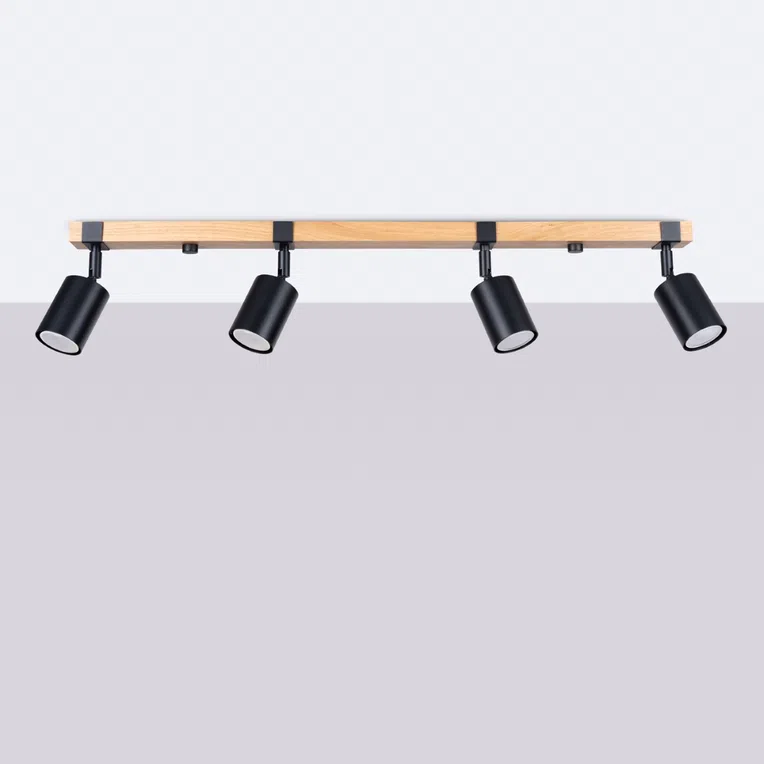 PLAFON FAGER 4L 4XGU10 CZARNY/NATURALNE DREWNO