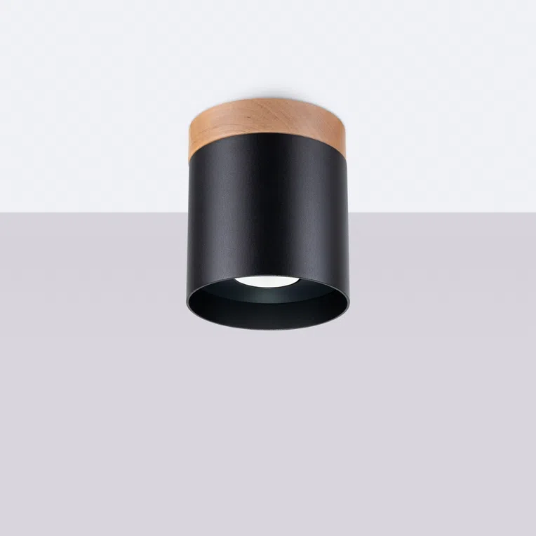 PLAFON RIF 1XGU10 CZARNY/NATURALNE DREWNO