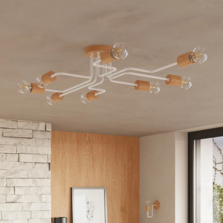 LAMPA SUFITOWA TIMBO SL.1665 4XE27 BIAŁY/NATURALNE DREWNO